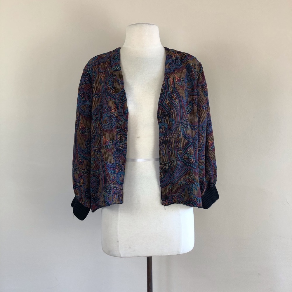 vintage sheer‎ black floral bomber jacket cropped blouse 90s y2k grunge hippie - Picture 4 of 11